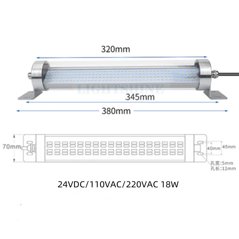 thumbnail image 1 of Luz de trabajo para máquina LED de 24" de brazo largo, resistente al agua y al aceite, para equipos de máquinas CNC, luz de trabajo para torno, 220 V CA, plegable, IP 67, 1 of 5