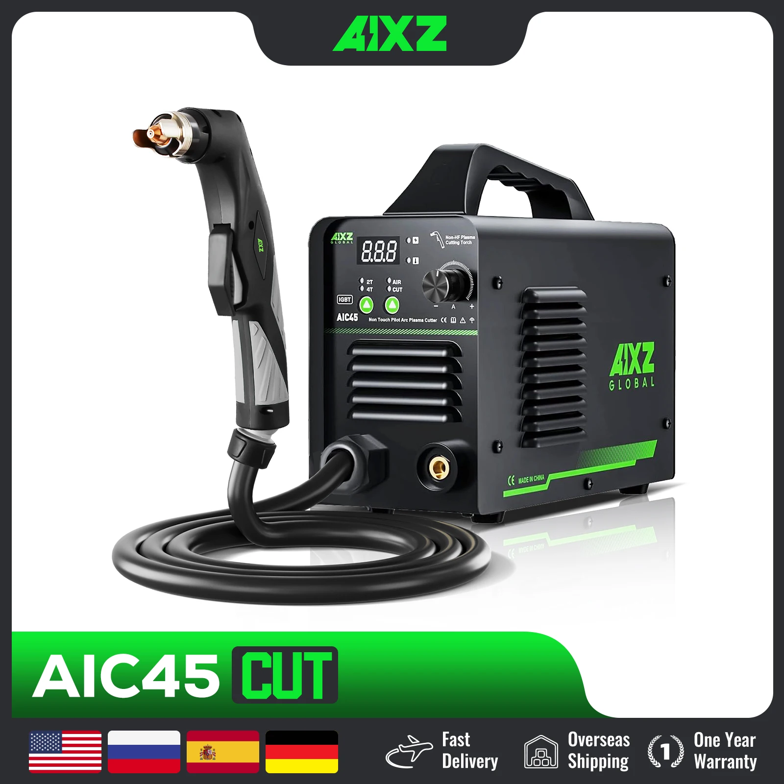 AIXZ AIC45 Plasma Cutter Non-Touch Pilot ARC 45Amps DC Air Plasma Cutting Machine 220V Digital Cutter Clean Cut 16mm