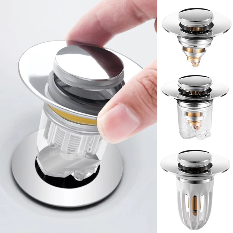 Stainless Steel Basin Pop up Drain Filter Press Bounce Hair Catcher