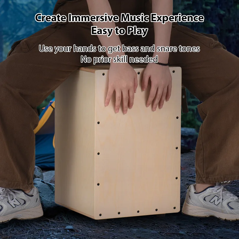 Cajon Box Drum Birch Sitting Drum Wooden Box Travel Drummer Percussion Instrument Anti-Slip for Beginners Party