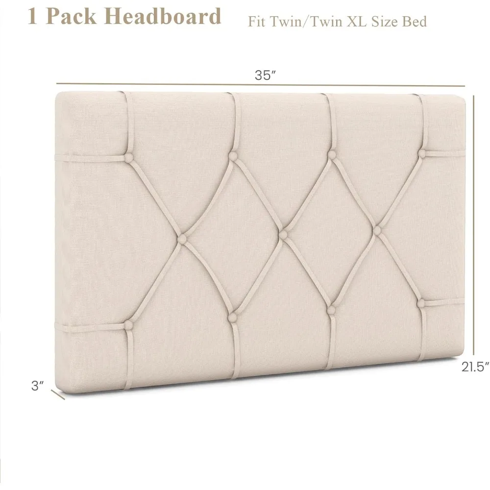 Twin XL Size Bed, Wall Mounted Twin Headboard Only, Modern Button Tufted for Dorm Bedroom, Attachment Device, Headboards 2