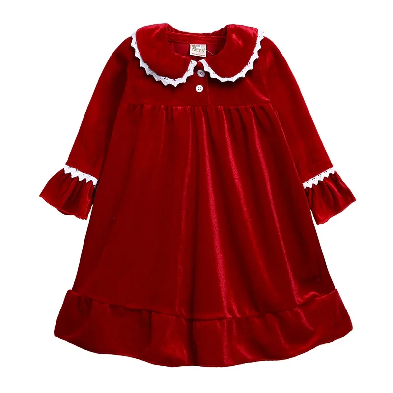 Baby Girls Dress Christmas Children's Clothing Red Velvet Nightgown Bathrobes Kids Warm Soft Sleepwear Pajamas