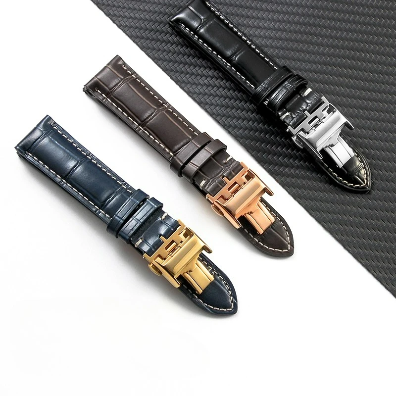 Luxurious Genuine Leather Watchband - Ultra-Soft & Comfortable in Black, Brown, and Blue Styles