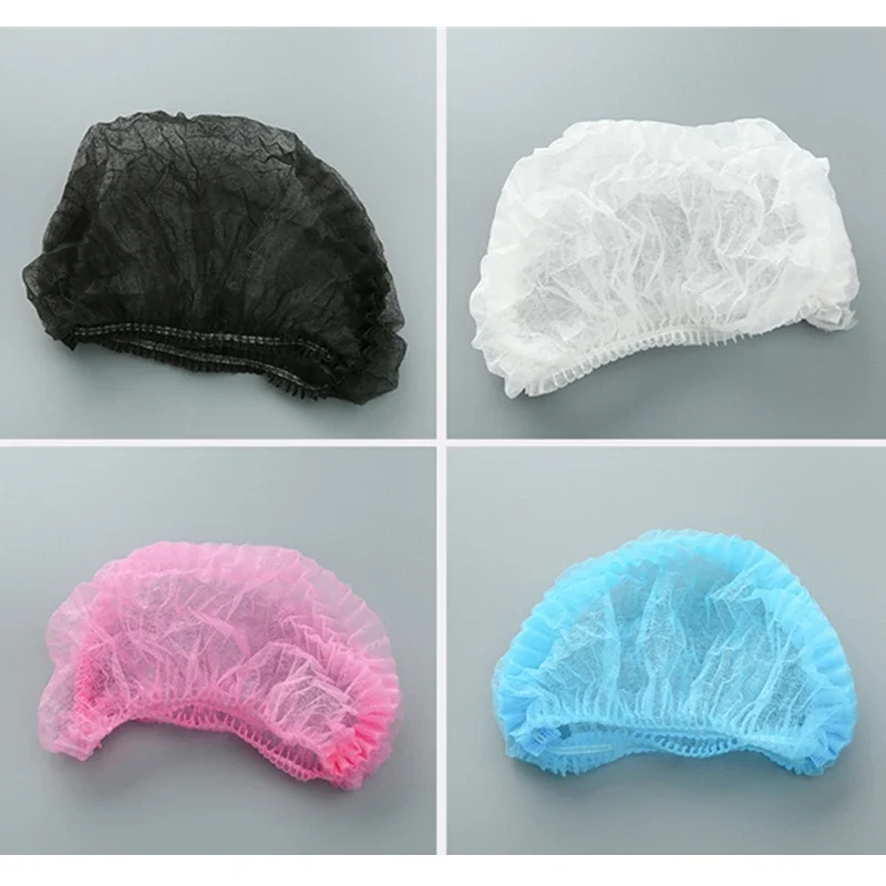 100PCS Disposable Caps Pleated Elastic Mesh Shape Non-woven Bath Hat for Cooking Food Service Kitchen Home Salon Spa Hair Hats