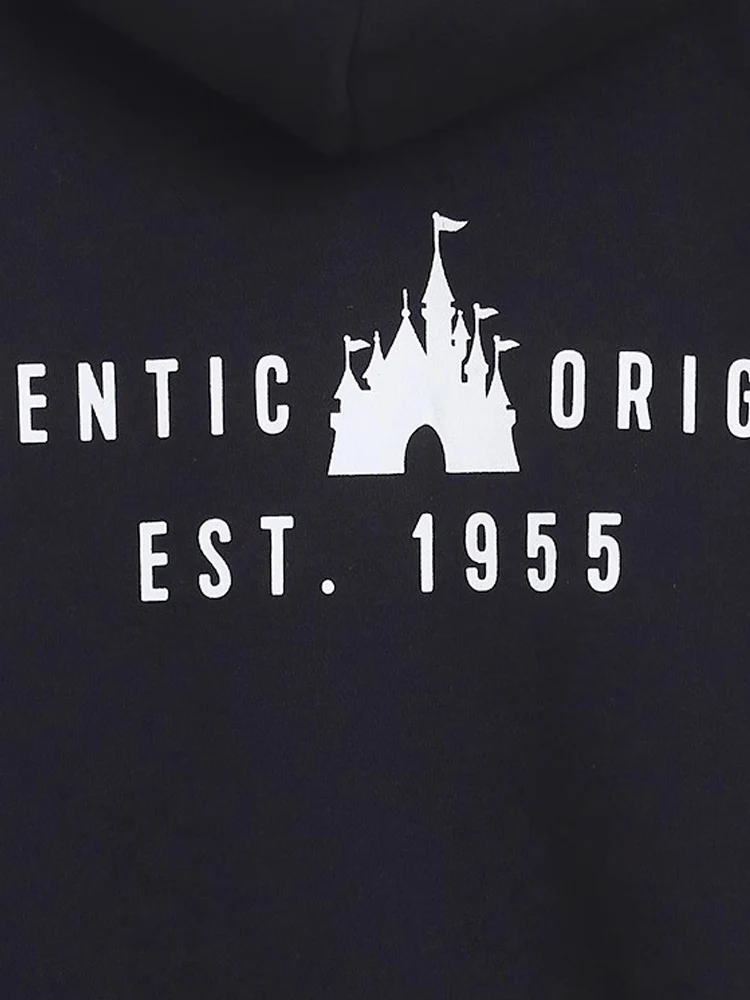 Disneyland Castle Sweatshirt Anniversary Mickey Mouse Letter Print Embroidery Unisex Couple Women Zip Pocket Hooded Jumper Tops 2