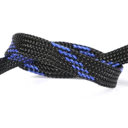 Black/Blue Expandable Braided Cable Sleeve - PET Nylon Wire Management Wrap - 30mm (Black Blue)