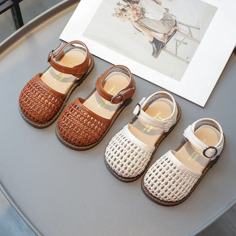 Baby Girls Woven Sandals Summer Children Princess Shoes Kids Beach Sandals Soft Sole Anti Slip Comfortable Infant Barefoot Shoes 2