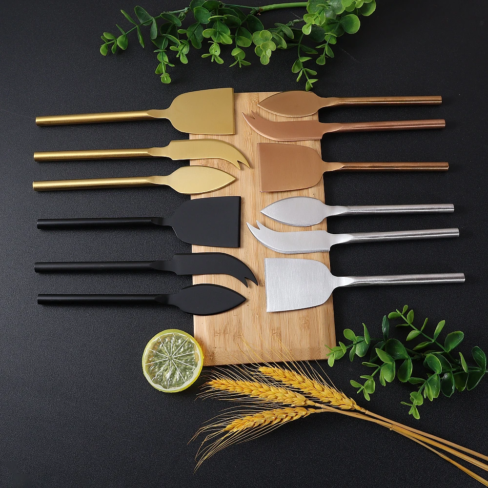 Jaswehome 3pcs Cheese Knives Set Full Stainless Steel Fork Tipped Spear Flat Cheese Knife Small Spade Butter Cutter Tools