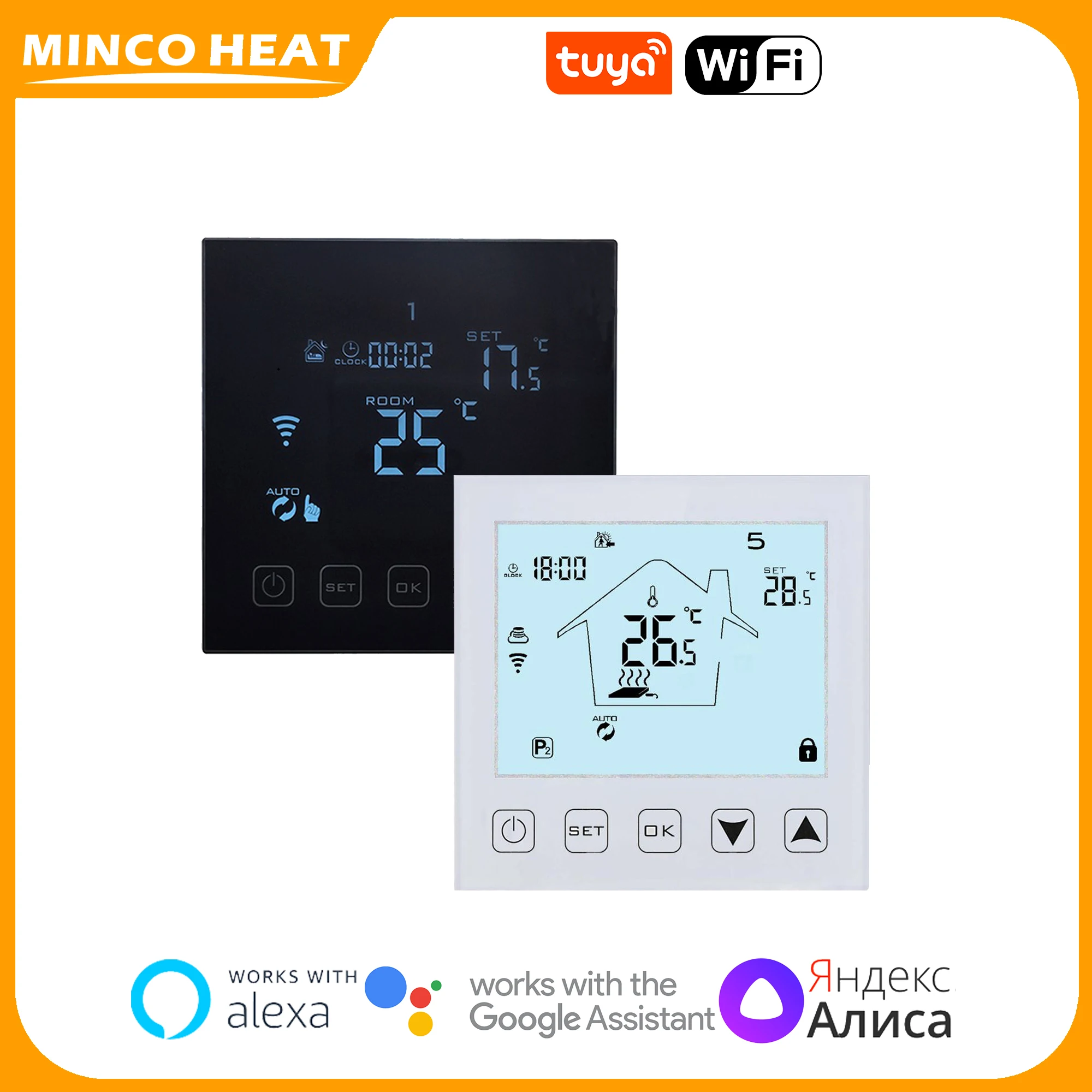 Minco Heat Nero/Bianco Hy603 Termostato Wifi Riscaldamento A Pavimento/Acqua/Caldaia A Gas Termostato 16A 3A Contatto A Secco Funziona Con L'App Tuya