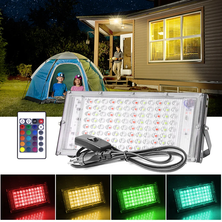 

Светодиодный прожектор 220 В, 50 Вт, 100 Вт, 300 Вт, RGB, прожекторы 2835SMD IP65, водонепроницаемый прожектор с дистанционным управлением для наружной декорирования