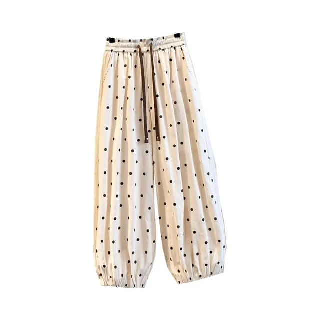 2026 summer cotton linen polka dot trousers Women's Loose Wide leg versatile nine point Harem Pants Korean version Lantern Pants 6