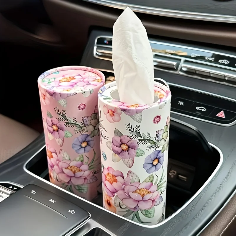 2 Rolls Flower Pattern Car Cylinder Tissue, Napkin Tissue Tube, Travel Tissue Tube Suitable for Car Cup Holders and Homes
