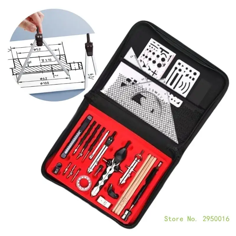 Metal Geometry Metal Divider, Set Square, Pencils, Eraser Set