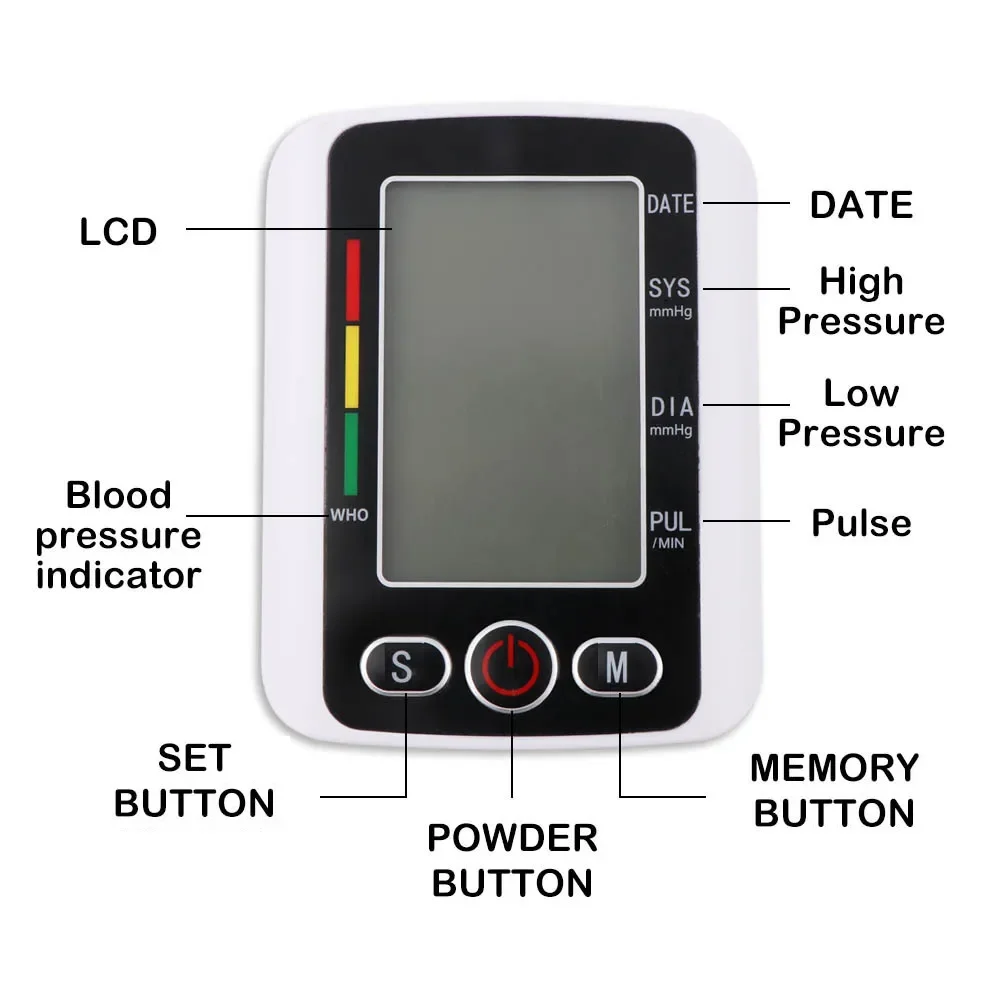Portable Blood Pressure Monitor Digital LCD arm tensiometers Blood Pressure Monitor Large Cuff