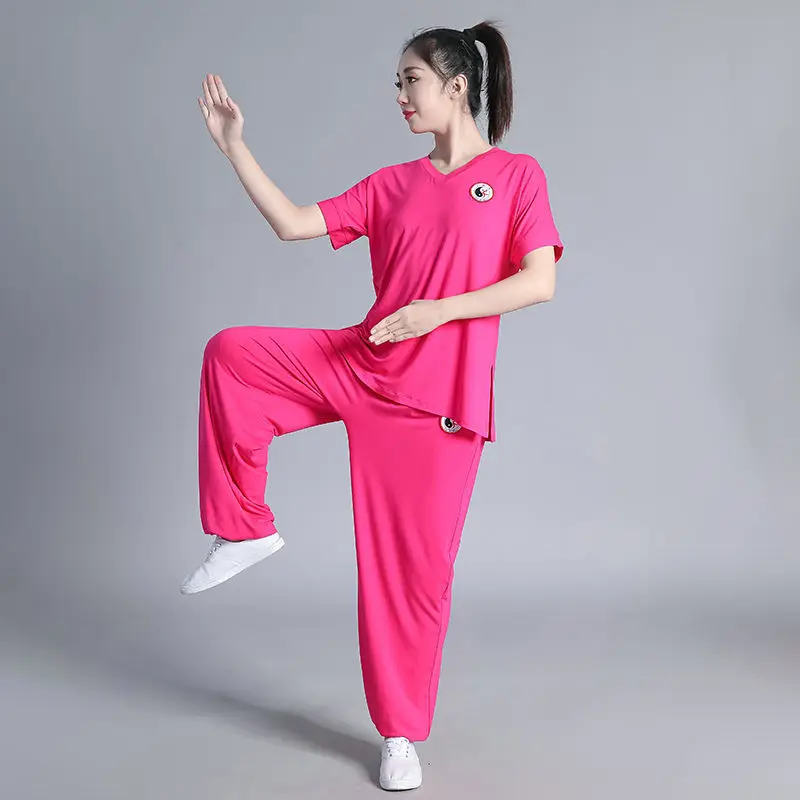 Tai Chi Uniform High Quality Cotton Short Sleeve New Chinese Style Show Kung Fu Clothing Suit For Aldult  Men Women Martial Arts