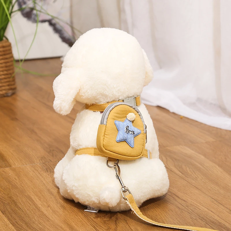 New Dog Backpack With Leash Collar Five-pointed Star Cute Backpack Outdoor Cat And Dog Pet Supplies 1PC