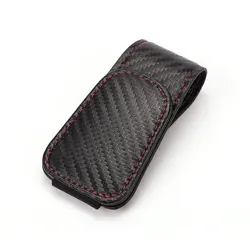 Sleek Black PU Leather Magnetic Sunglasses and Card Holder (Carbon black A)