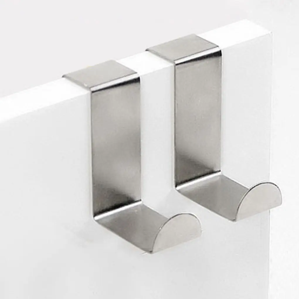 Over Door Hooks Stainless Steel Cabinet Drawer Hanging Hooks Office Kitchen Towel Coat Hanger 2PCS/SET