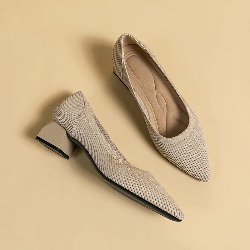 Large Size Pumps Women's High Heels Mixed Color Woman Casual Shoes Breathable Knitted Shoes Fashion Heels Shoes Zapatos De Mujer