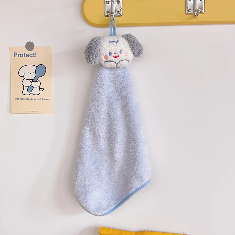 2 Pack Cute Chenille Hand Towels for Kids Hanging Hand Towel Children  Towels Soft Kids Towels Absorbent Fast Drying Hang Towel for Bathroom  (Tan&Blue)
