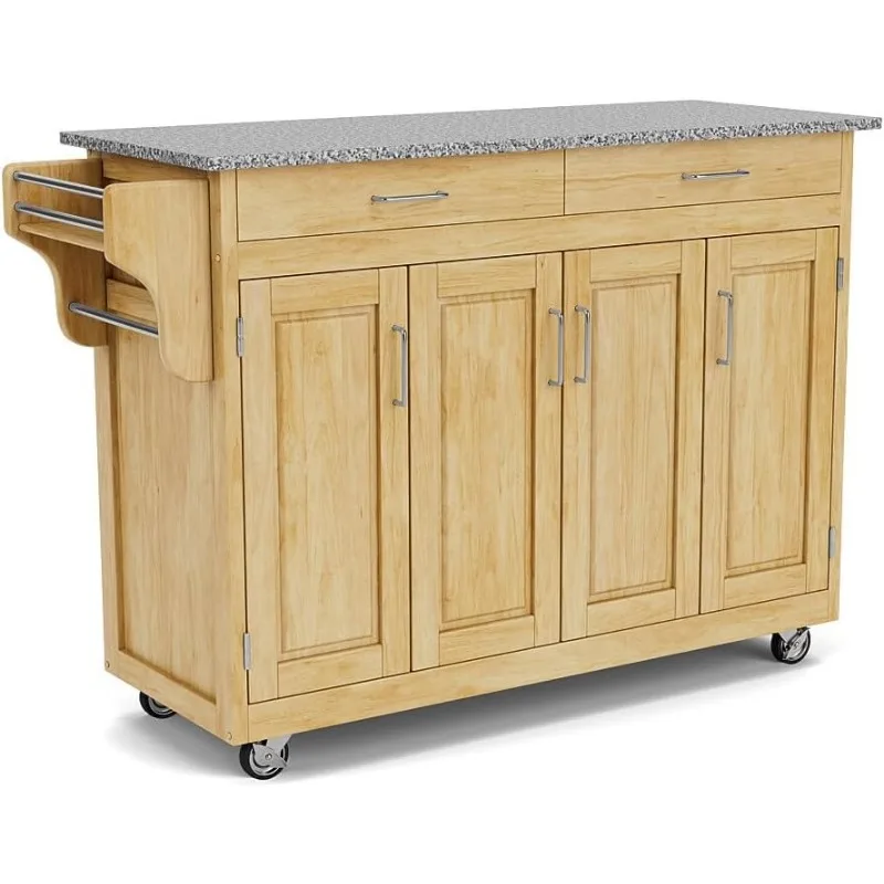 Create-a-Cart Natural 4 Door Cabinet Kitchen Cart with Gray Granite Top by Home Styles