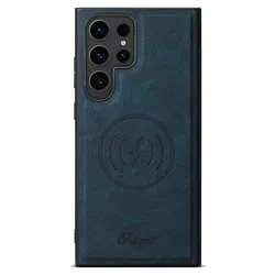 Elegant Leather Wallet Phone Case with Card Holder and Magnetic Closure - S24 (Alone Case Blue)