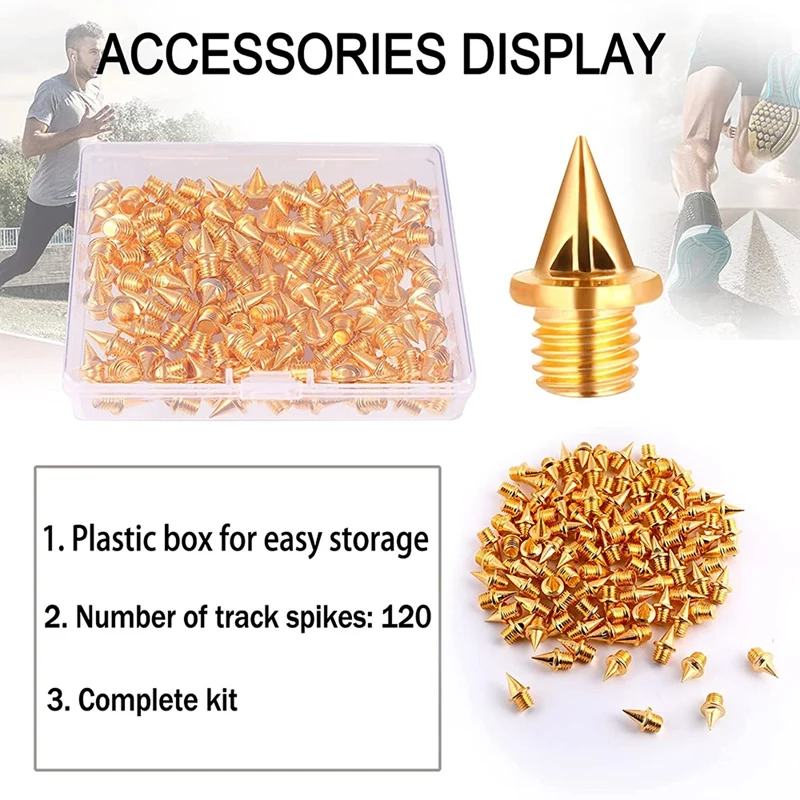 120 PCS 1/4Inch Stainless Steel Track And Cross Country Spikes Golf Shoe Spikes With Spike Wrench, Replacement Spikes 3