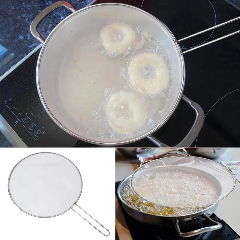Splash Net Ultra-fine Mesh Splatter Screen Frying Pan Grease Guard Shield Stainless Steel With Handle For Most Pots
