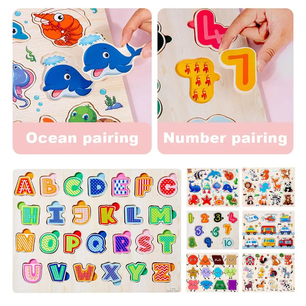 

Montessori Wooden 3D Puzzles Toys Numbers Animals Shapes Tangram Jigsaw Toys Baby Model Hand Grab Toys Educational Boards 7 Y1L7