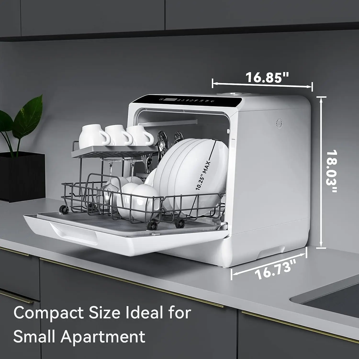 ecozy Portable Dishwasher Countertop, Mini Dishwasher with a Built-in 5L  Water Tan 