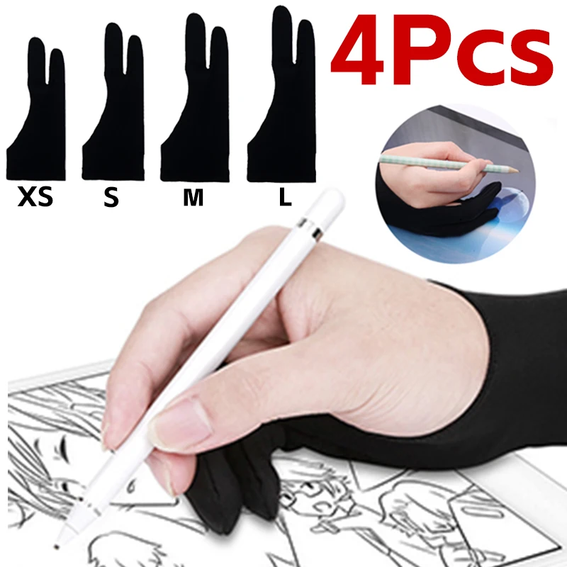 

4-1Pcs Anti-touch Two-Fingers Painting Gloves for Apple Ipad Drawing Tablet Screen Drawing Anti-fouling Right Left Hand Gloves