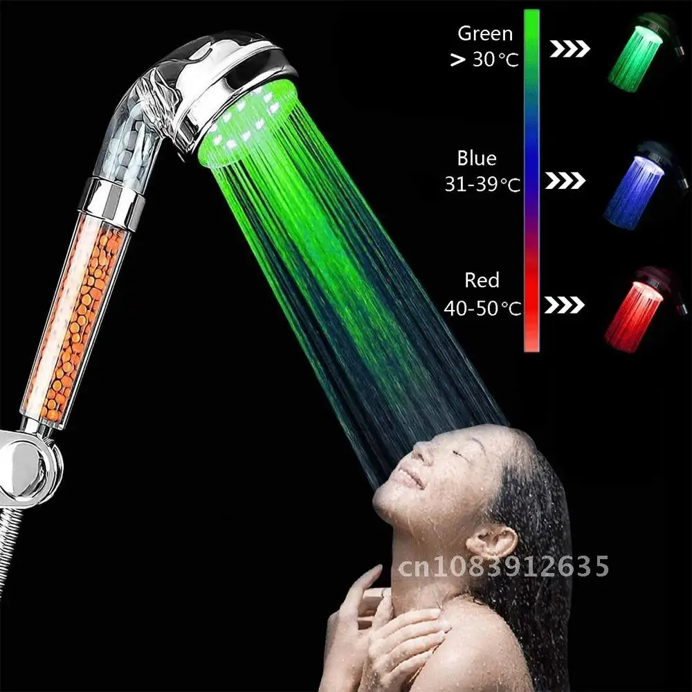 

3 LED Color Changing Hot Anion Spa Shower Head Temperature Control Sensor Shower Large/Small Size High Pressure Shower