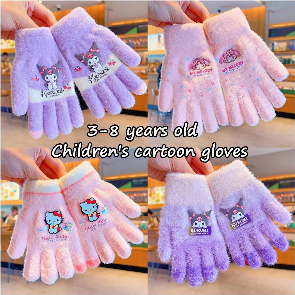Gants d'hiver épais et chauds pour enfants, dessin animé mignon Sanrio My Melody Kuromi, résistants au froid, cadeaux de noël