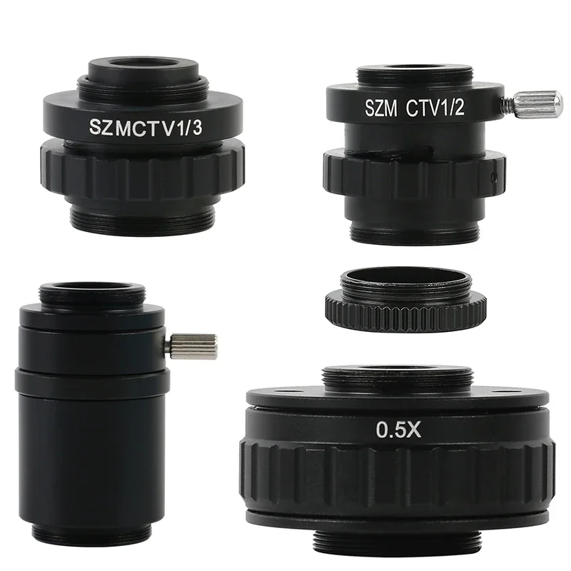 Microscope Adapter Microscope Camera SZM CTV 1/2 1/3 1X Adapter 0.3X 0.5X C mount Lens + C CS Simul Focal Ring Trinocular Stereo Microscope HDMI VGA USB Video Camera