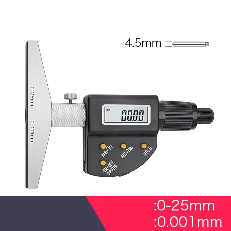 מד עומק דיגיטלי מיקרומטר ספירלי מד עומק דיגיטלי בדיוק גבוה ראש עגול מדידת עומק חור מתכת נירוסטה