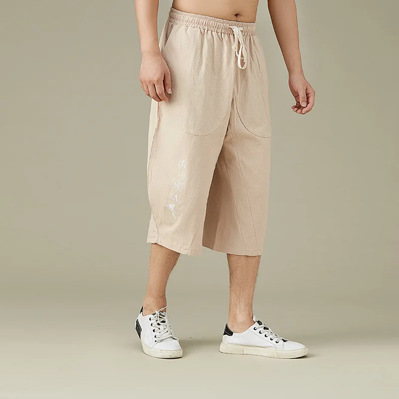 Summer men home wear sleep pants cotton linen chinese style pants vintage Straight plus size 13XL 9XL 10XL 12XL pants Stretch 5