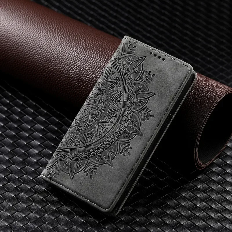 Embossed Leather Wallet Case with Magnetic Closure