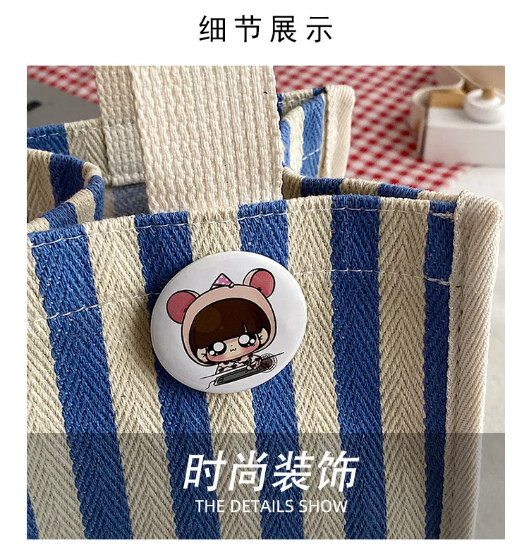 Einfache und modische, gestreifte Handtasche mit Farbblockmuster, Einkaufstasche für Mütter, lässige Handtasche im koreanischen Stil – Detail 4