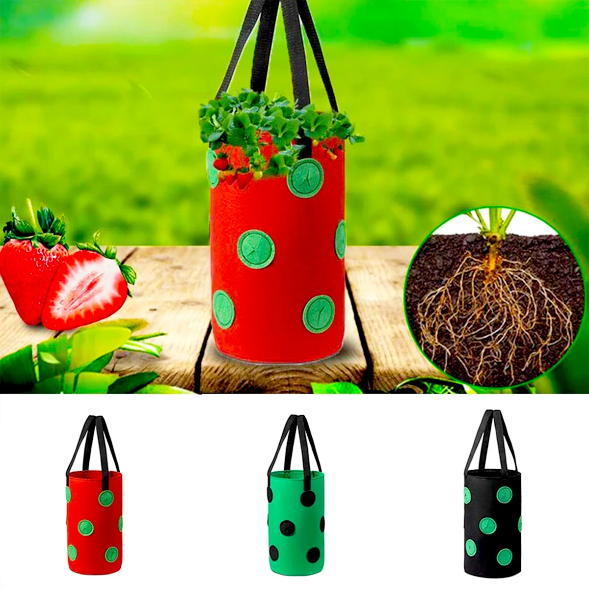 13 Holes Strawberry Planting Bags Reusable Felt Fabric Pot Hanging Vegetable Bare Root Plant for Home Garden Yard Grow Container