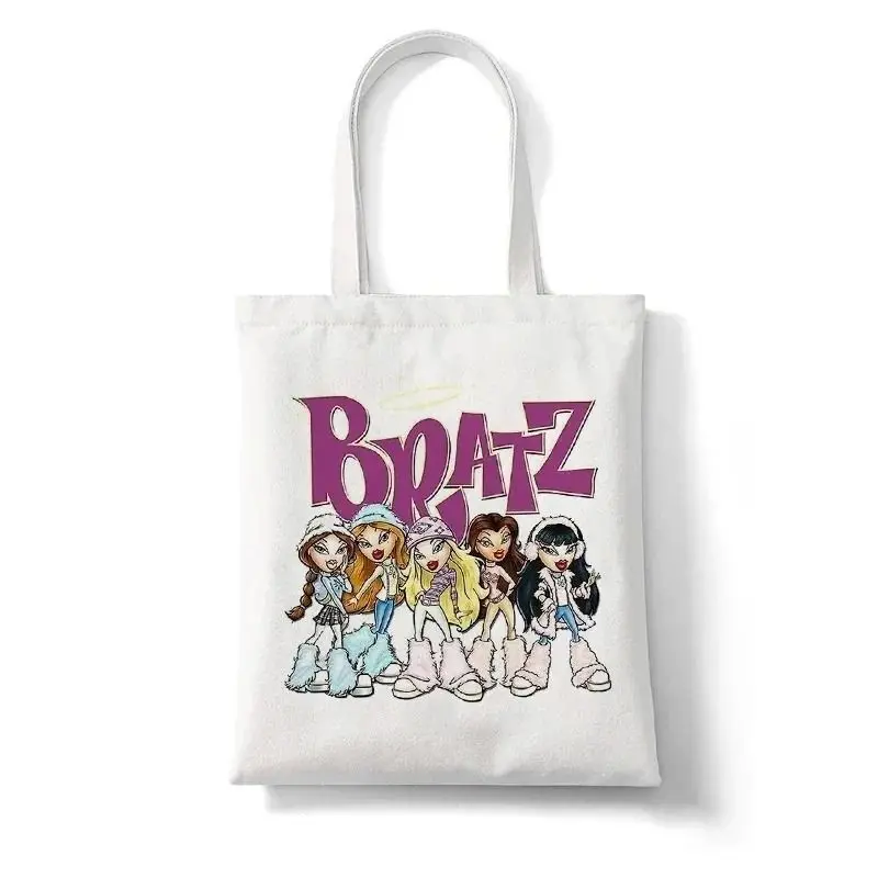 Kawaii Bratz Letter Shopping Bags for Women Resuable Large-capacity Shopper Bag Harajuku Eco Linen Tote Bag Student Bolsos Mujer 3