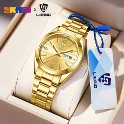 New Romantic Style Ladies Wristwatches Luxury Golden Quartz Women Clock Waterproof Female Calendar Men Watches Relogio Feminino