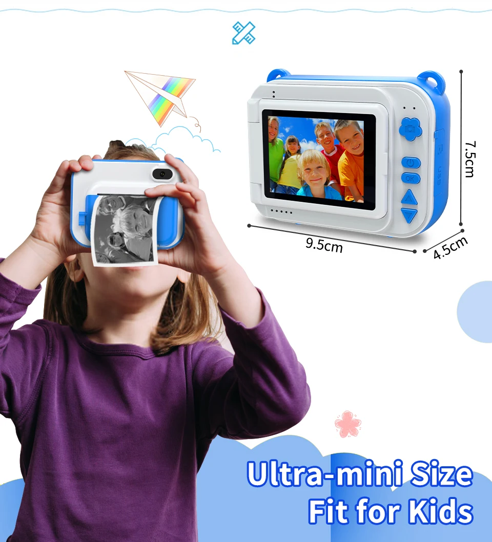 DIY Children's Printting Camera With Thermal Paper Digital Photo Camera Selfie Kids Instant Print Camera Boy's Birthday Toy Gift