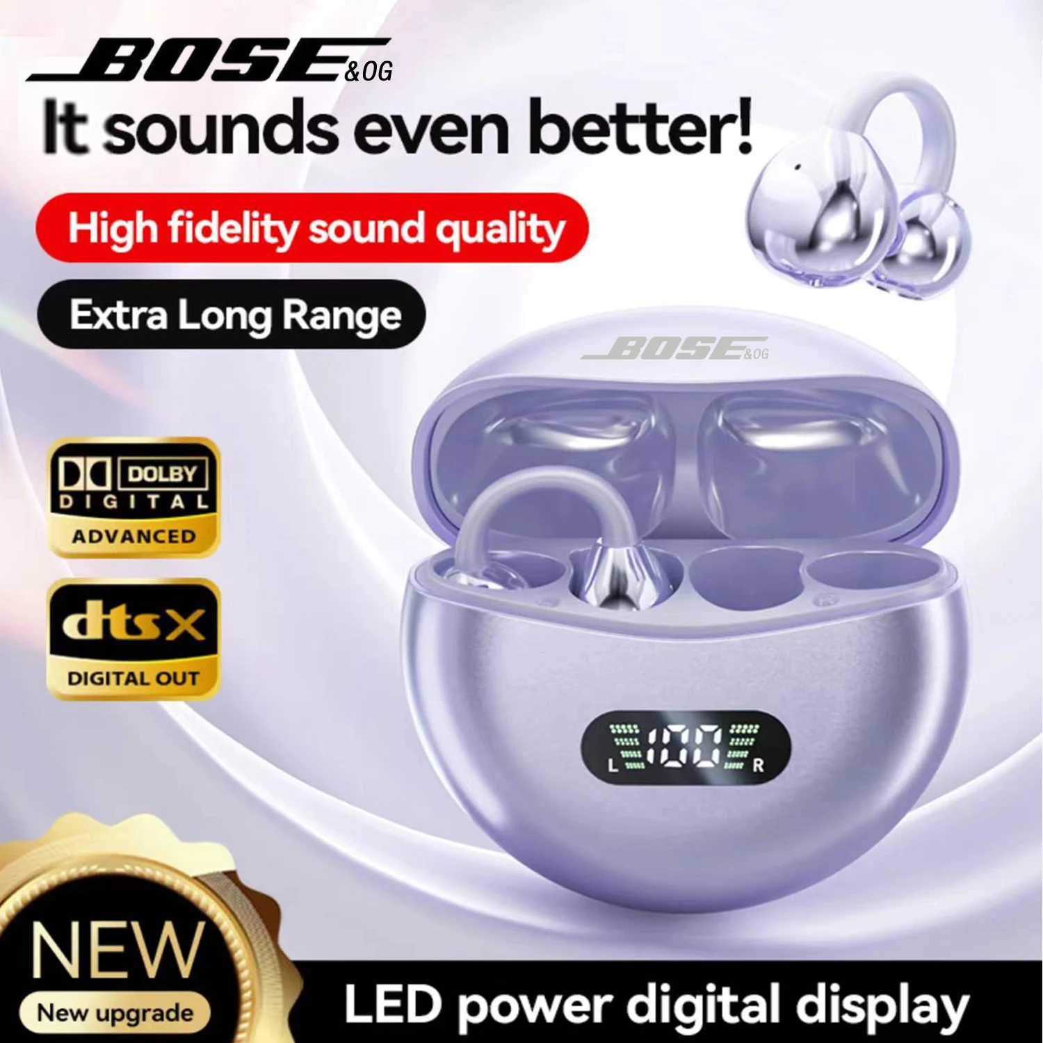 BOSE&OG M79 Bluetooth Earphones Clip-On Earbuds LED Bluetooth 360&deg; Clip-On Sport Wireless Earphones Long Battery Life Non-In-Ear