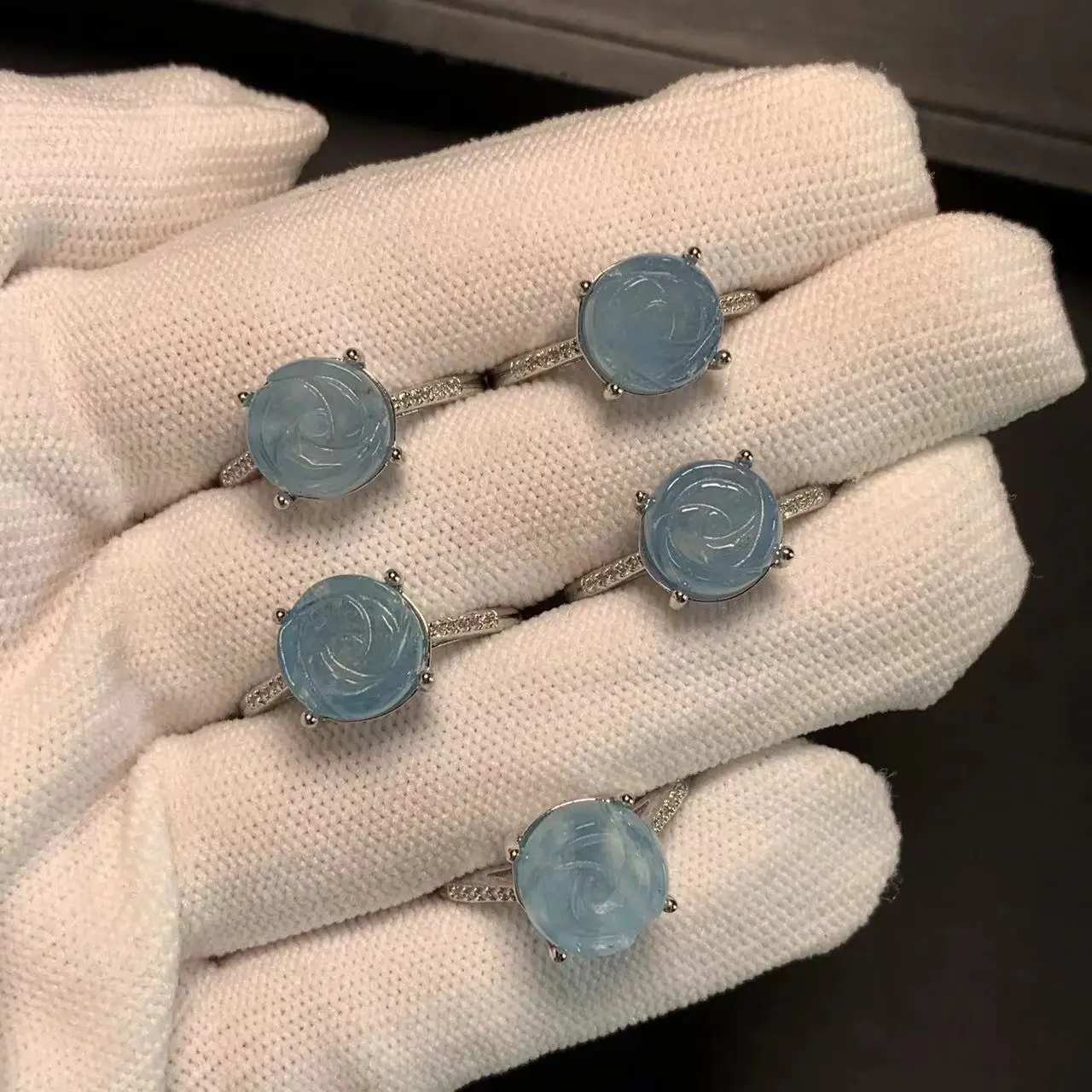 10MM Natural Aquamarine Ring  Adjustable Female flower Jewelry for Women Gift Wholesale High Quality Vintage Fine