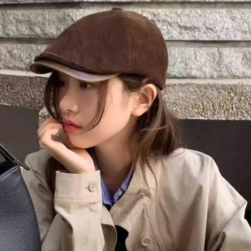 Retro Trendy Unisex Hat Fashion Beret Caps PU Leather Adjustable Men Women Corduroy Newsboy Hat