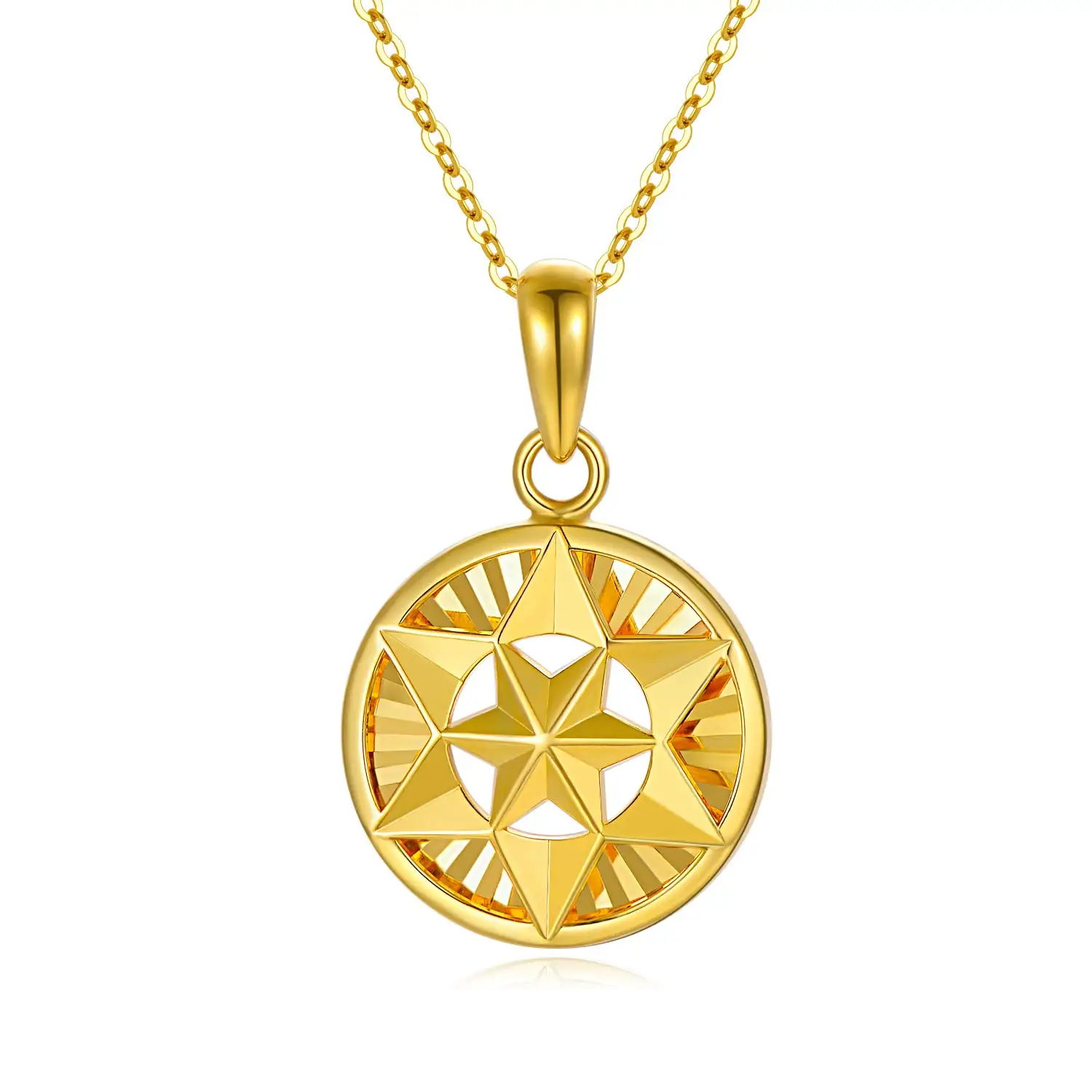

YFN 18k Gold Megan Star of David Necklace for Women Coin Pendant Fine Gold Jewish Jewelry Gifts Israel Necklace 16+2 Inch