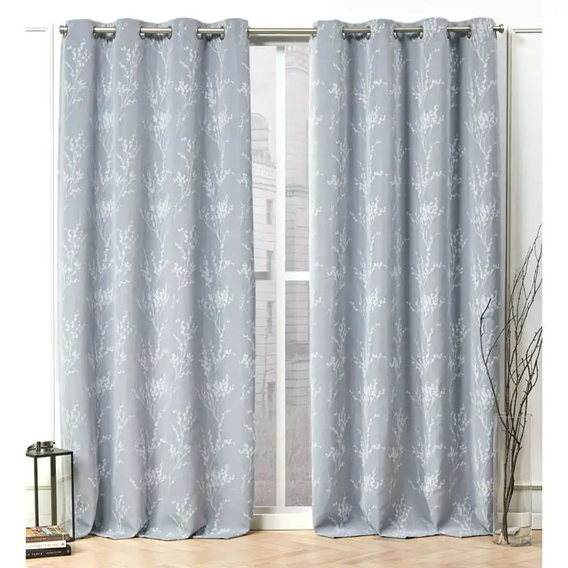 

Floral Room Darkening Blackout Grommet Top Curtain Panel Pair, 52x84, Chambray Blue Blackout curtains Window blackout Black out