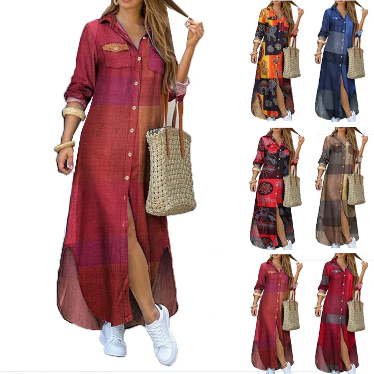 Robes pour femmes 2026 : Nouvelle mode, robe longue sexy à simple boutonnage, col à revers ample, printemps-automne, vêtements pour femmes, vestidos 1