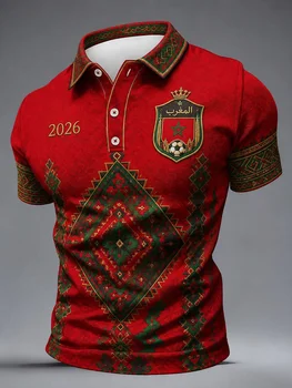 Maglia Polo da Calcio Modello 2026 Marocco - Stampa 3D - Comoda e Traspirante - Adatta sia per Uomini che per Donne