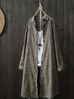 Plus Size Women Blouse Shirts 2025 New Korean Style Loose Plaid Autumn Clothes Casual Retro Stripes Single Breasted Long Sleeves